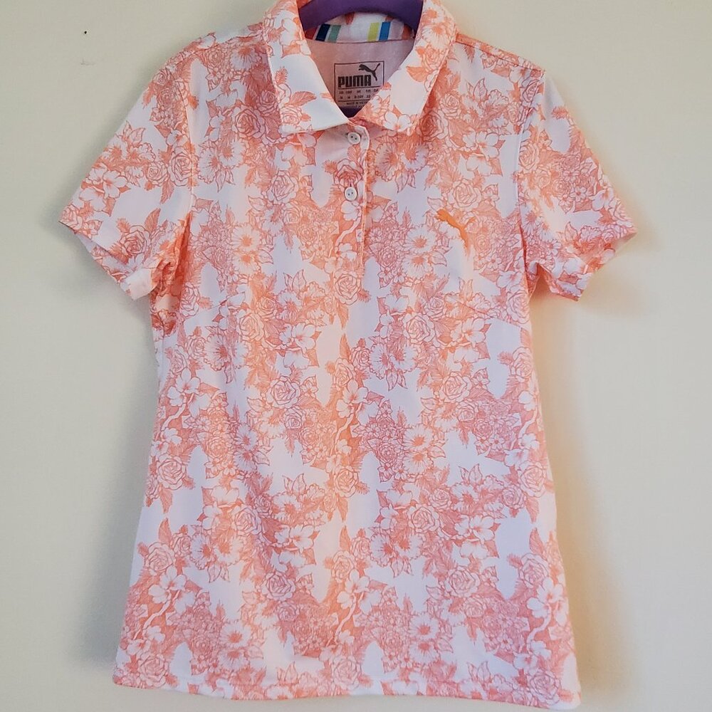 PUMA Girls Floral Print Polo Shirt - Size M | Sporty & Stylish Golf Top